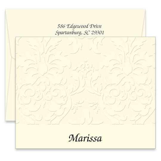 Triple Thick Embossed Damask Folded Note Cards - Raised Ink